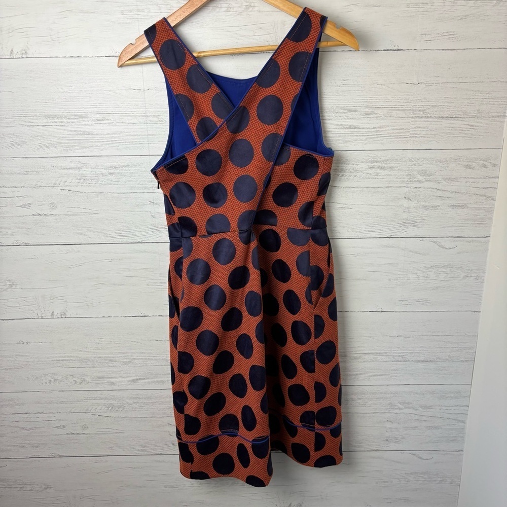 Anthropologie Maeve Rokin Rust Orange Royal Blue Cross Back Dress 10 - Lined - Picture 8 of 16